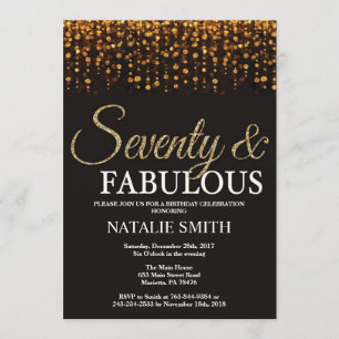 Convite 70 Birthday Ssetenta e fabulosa e Dourada Glitter