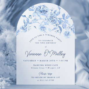Convite 70 Birthday Surprise Party Blue Floral Arco
