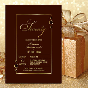 Convite 70 Birthday Terracotta com Dourado Partido Frame