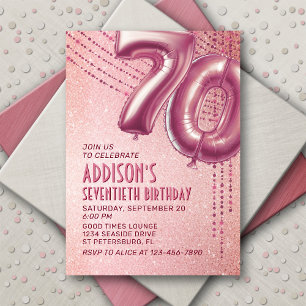 Convite 70 Birthday Womens Rosa Dourado