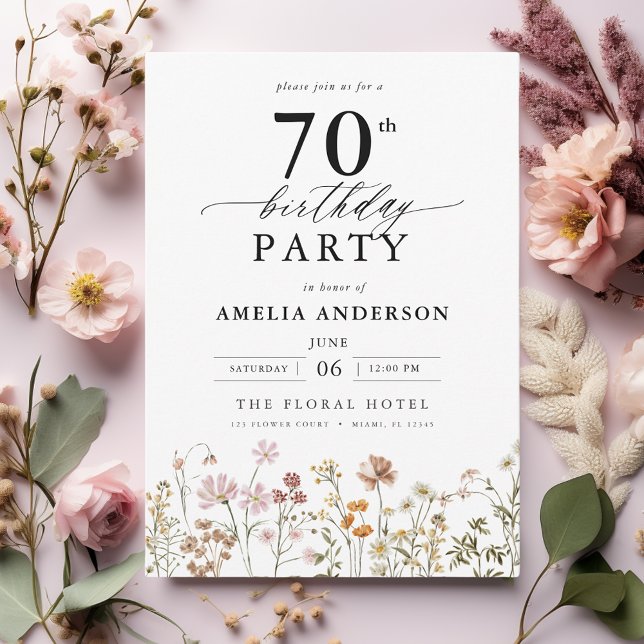 Convite 70 de Aniversário da Caligrafia Floral do Jardim (Criador carregado)