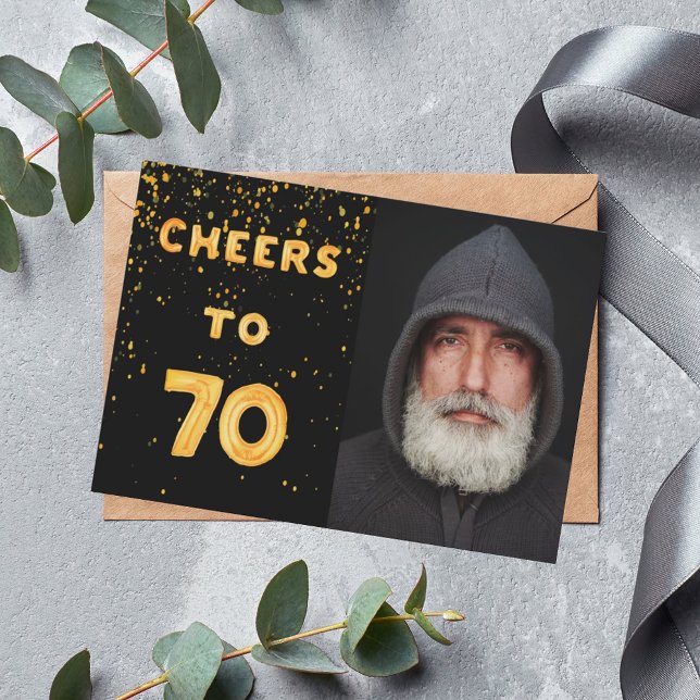 Convite 70 de aniversário de animação de fotos de ouro neg (Criador carregado)