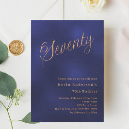 Convite 70 de aniversário de script ouro azul marinho