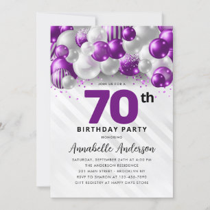 Convite 70 de Aniversário do Balão Violeta Roxo