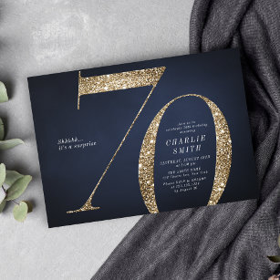 Convite 70 de aniversário moderno minimalista de ouro mari