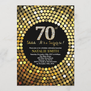 Convite 70 de Aniversário Surpresa Preto e Dourado Brilho