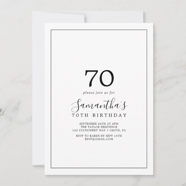 Convite 70 de Birthday minimalista (Frente)