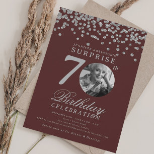 Convite 70 de Foto SURPRESA Burgundy Silver