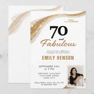Convite 70 e Fabuloso Aniversário de 70 anos Dourado