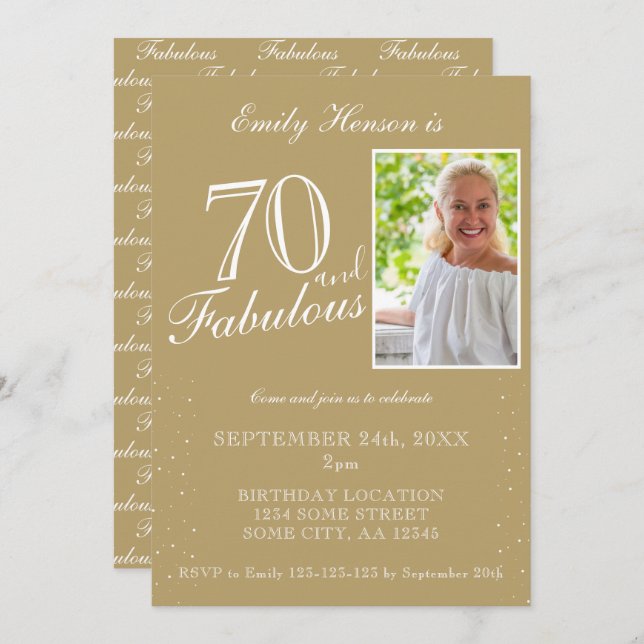 Convite 70 e Fabuloso Aniversário de Foto Elegante (Frente/Verso)
