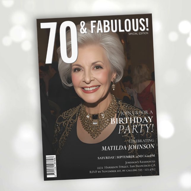 Convite 70 e Fabuloso Cobrir de 70 de Revistas (70 and Fabulous Magazine Cover 70th Birthday Invitation)