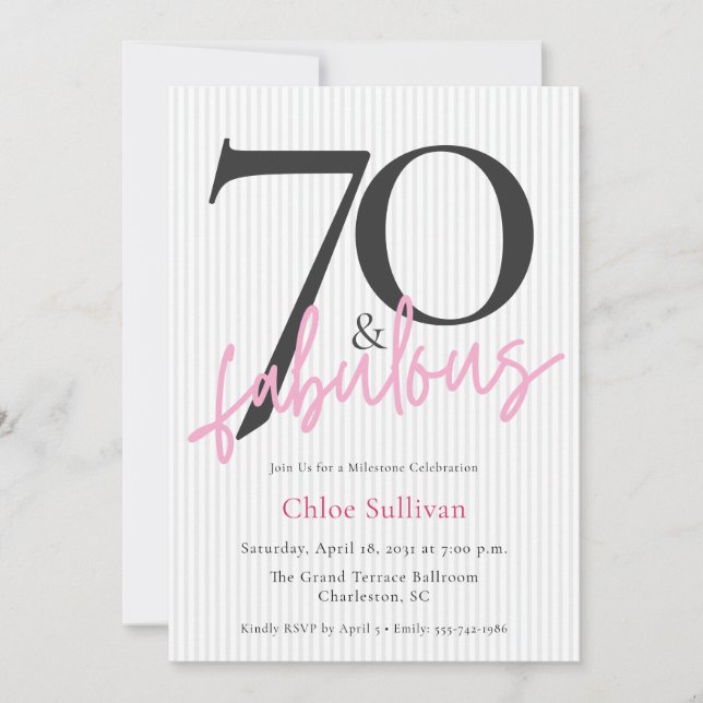 Convite 70 & Fabulous Pink Script 70th Birthday Party (Frente)