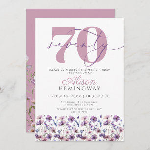 Convite 70 Feminina Roxo Floral Borboleta