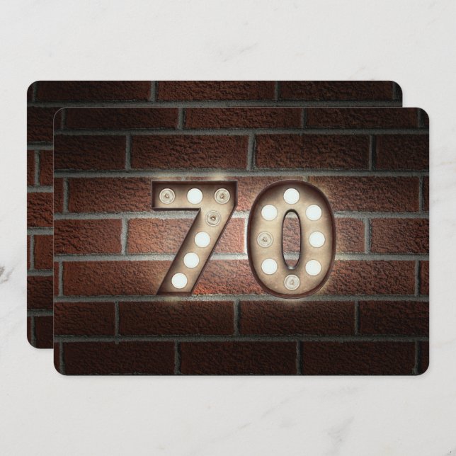 Convite 70 Festa de aniversário-marqueque luzes no tijolo (Frente/Verso)