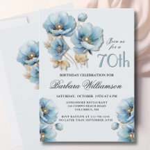 70 Floral Dourado Azul Elegante com Aquarela Anive