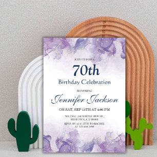 Convite 70 floral elegante roxo e ouro