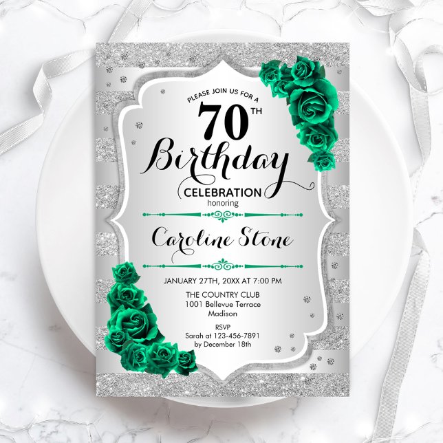 Convite 70 Floral Elegante Verde Aniversário (Criador carregado)