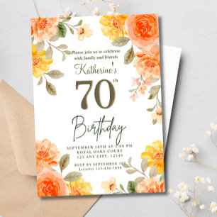 Convite 70 Floral Orange Yellow Boho Watercolor Aniversári