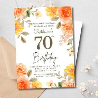 Convite 70 Floral Orange Yellow Boho Watercolor Aniversári