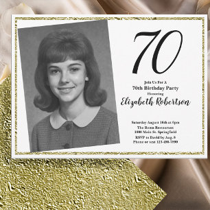 Convite 70 Personalizar Foto Branco e Dourado