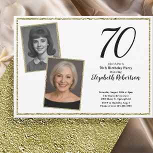 Convite 70 Personalizar Foto Branco e Dourado