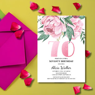 Convite 70 Rosa-Rosa Peony Verde-Floral Aniversário