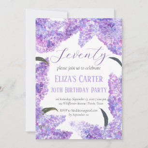 Convite 70 Roxo Lilac Ssetenta Aniversário Elegante Floral