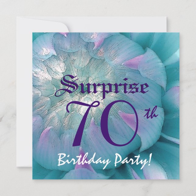Convite 70 SURPREE Birthday Blue e Purple Dahlia W077 (Frente)