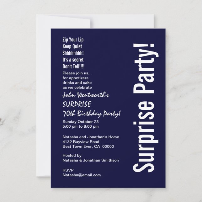 Convite 70 SURPRESA Orçamento de Aniversário de Meia-Noite (Frente)