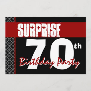 Convite 70 Surpresa Vermelho e Preto de Aniversário V05