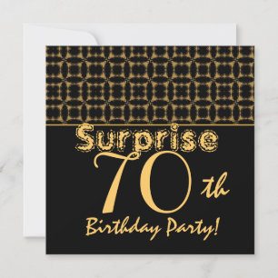 Convite 70 SURPRISE Birthday Dourado e Black Vintage V001