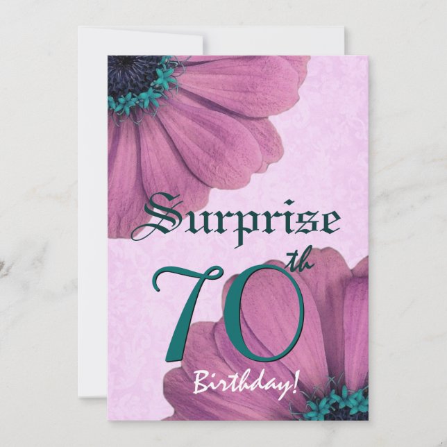 Convite 70 Surprise Birthday Pink Daisies E002 (Frente)