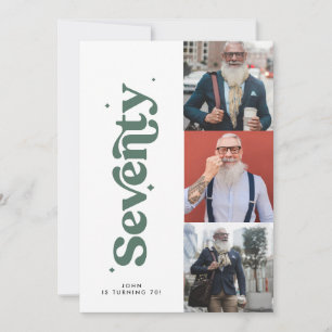 Convite 70 verde de sábio simples e multifoto moderno