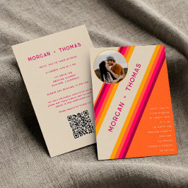 Convite 70s 80s Código QR Retro Rosa Laranja Amarelo Casam