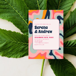 Convite 70s Pastel cor-de-rosa azul retrô Groovy