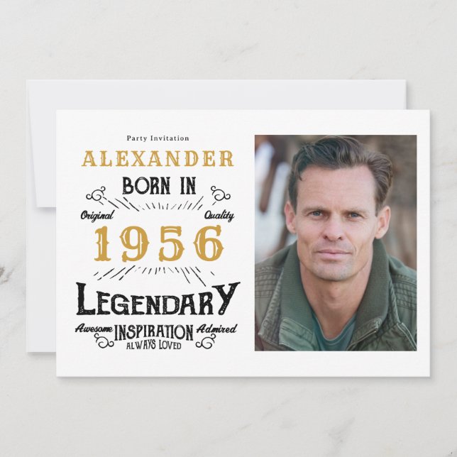 Convite 70th Birthday 1956 Legend White & Gold Photo (Frente)