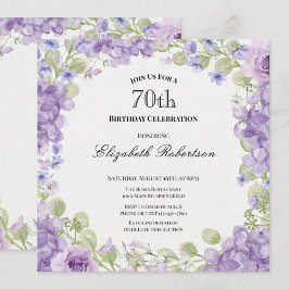 Convite 70th Birthday Invitation Elegant Purple Floral