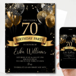 Convite 70th Birthday Invitation Template: Black & Gold Ba