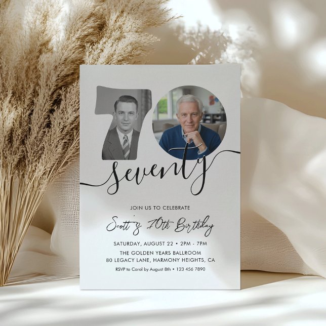 Convite 70th Birthday Invitation Two Photo Adult Birthday (Criador carregado)
