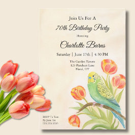 Convite 70th Birthday Party Parakeet with Tulips 