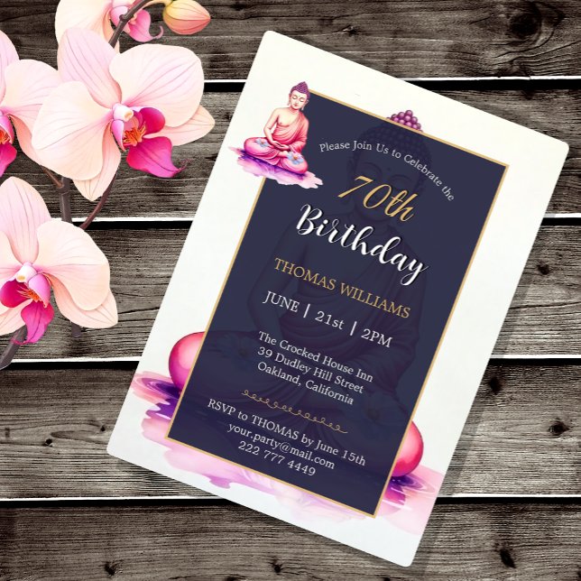 Convite 70th Buddha Birthday, Watercolor, Meditation /Yoga (Yogini / Buddha Watercolor Birthday Card)