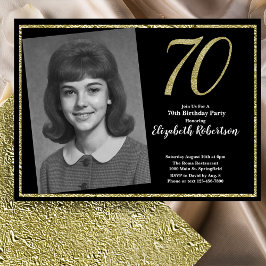Convite 70th Custom Photo Black and Gold