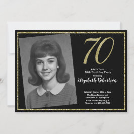 Convite 70th Custom Photo Black and Gold