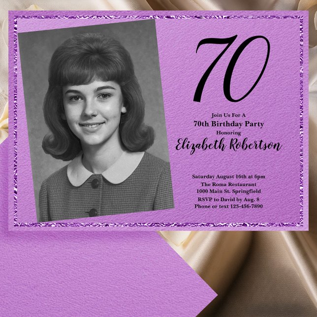 Convite 70th Custom Photo Purple and Black (Criador carregado)