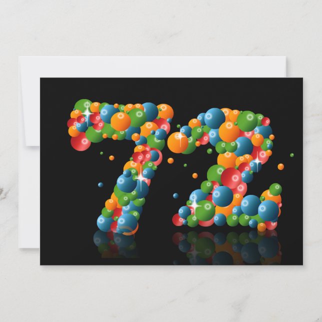 Convite 72ª Festa de aniversário, com bolhas e bolas (Frente)