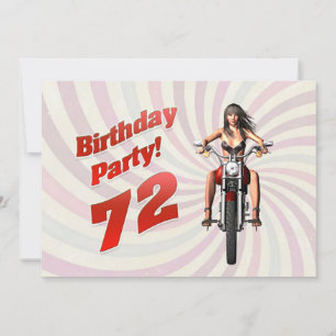 Convite 72ª festa de aniversário com uma garota numa moto