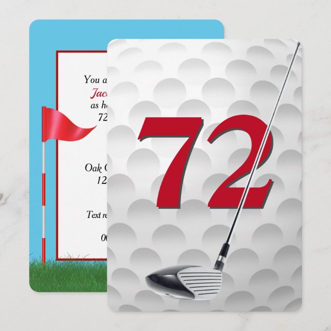 Convite 72nd Birthday Golf Theme Party (Frente/Verso)
