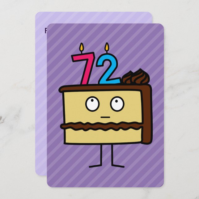 Convite 72nd Bolo de aniversário com velas (Frente/Verso)
