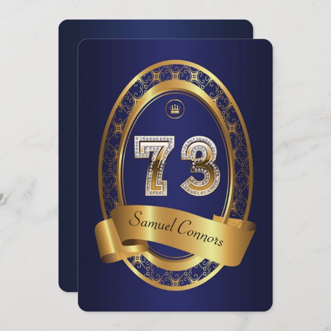 Convite 73º,festa de aniversário, homem, elegante cor (Frente/Verso)