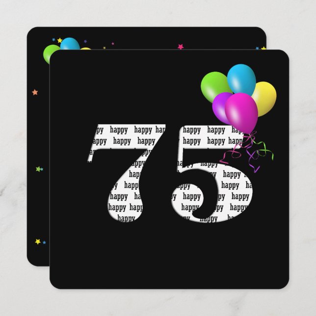 Convite 75ª Festa de aniversário com cacho de balão (Frente/Verso)